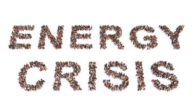 ENERGY CRISIS mesajını oluşturan kavramsal ya da kavramsal büyük topluluk. Savaştan, Rusya 'nın yaptırımlarından, kömür bağımlılığından ve kuraklıktan kaynaklanan enerji kıtlığı için 3d metaforu  