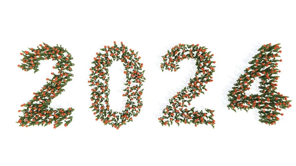 Концепция Концептуальный Набор Красивых Цветущих Букетов Тюльпанов Формирующих 2024 Год — стоковое фото