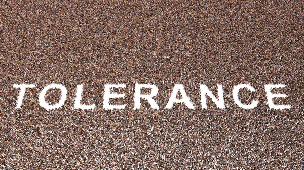 概念上的庞大的群体 形成了一个词的概念 Tolerance 3D说明同情 不歧视 沟通和教育 团结和社区的隐喻 — 图库照片