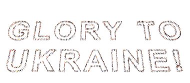 UKRAINE 'a GLORY oluşturan insanların kavramsal ya da kavramsal topluluğu! Mesaj var. Vatanseverlik, kararlılık, motivasyon, cesaret, mücadele, ruh, dayanıklılık ve güç için üç boyutlu metafor