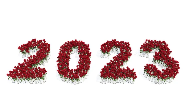 Concept Conceptual Set Beautiful Blooming Red Roses Bouquets Forming Year — Stockfoto