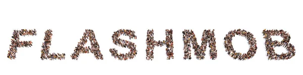 Flashmob 단어를 형성하는 사람들의 개념적 개념적 공동체 거대하고 자발적 사람들의 — 스톡 사진