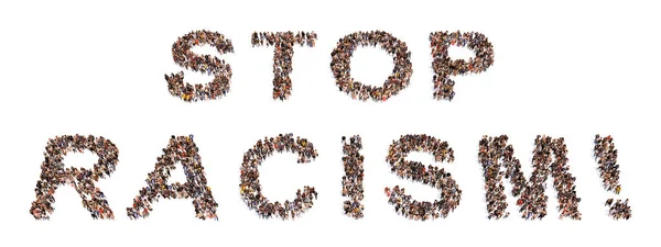 Koncepce Konceptuální Velké Komunity Lidí Tvořících Stop Racism Slogan Ilustrační — Stock fotografie