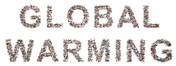 Conceito Grande Comunidade Conceitual Pessoas Formando Global Warming Messag Ilustração — Fotografia de Stock