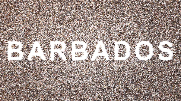 Concept or conceptual large community of people forming the word BARBADOS. 3d illustration metaphor for culture, history and education, politics, economy and business, travel and adventure