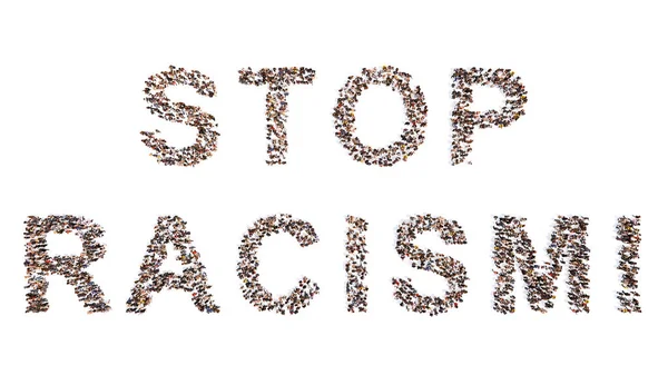 Концепция Концептуального Большого Сообщества Людей Образующих Stop Racism Слоган Иллюстративная — стоковое фото