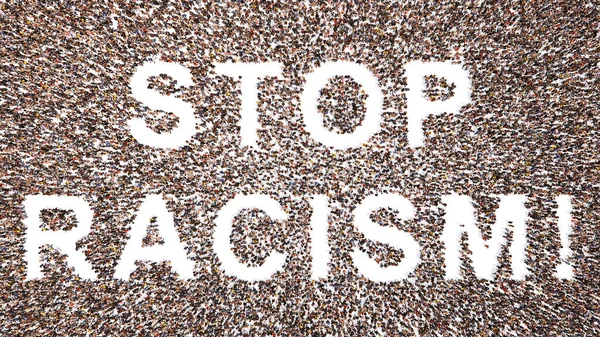 Концепция Концептуального Большого Сообщества Людей Образующих Stop Racism Слоган Иллюстративная — стоковое фото
