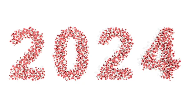 Концепция Концептуальный Набор Красивых Цветущих Букет Гербер Формирующих 2024 Год — стоковое фото