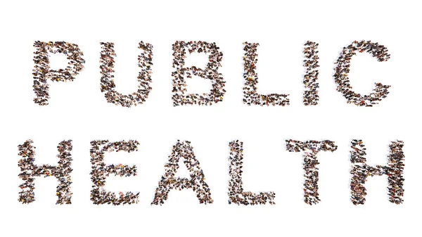 Conceptual Large Community People Forming Public Health Message Illustration Metaphor — Foto de Stock