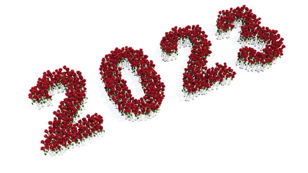 Концепция Концептуальный Набор Красивых Цветущих Красных Роз Букеты Образующие 2023 — стоковое фото