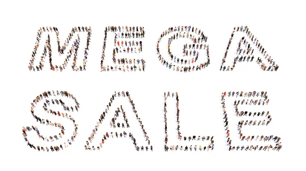 Concept Conceptual Large Community People Forming Mega Sale Message Illustration — Stock Photo, Image
