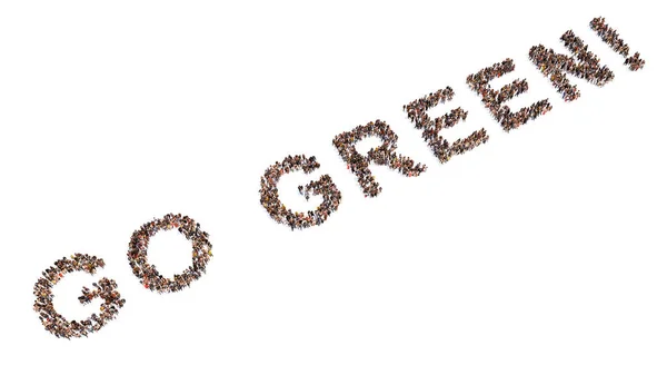 Concept Conceptual Large Community People Forming Green Message Illustration Metaphor — Fotografia de Stock