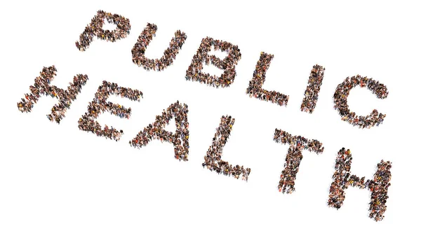 Conceptual Large Community People Forming Public Health Message Illustration Metaphor — Foto de Stock