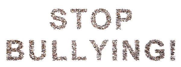 Concept Conceptual Large Community People Forming Stop Bullying Message Illustration — Stock Photo, Image