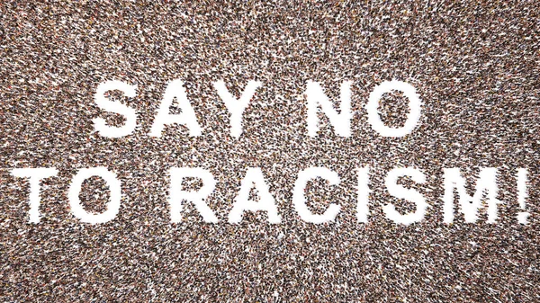人々の概念大規模なコミュニティが形成される人種主義にノーと言う スローガンだ 社会正義 差別の終わり 平等な権利と機会のための3Dイラスト比喩 — ストック写真