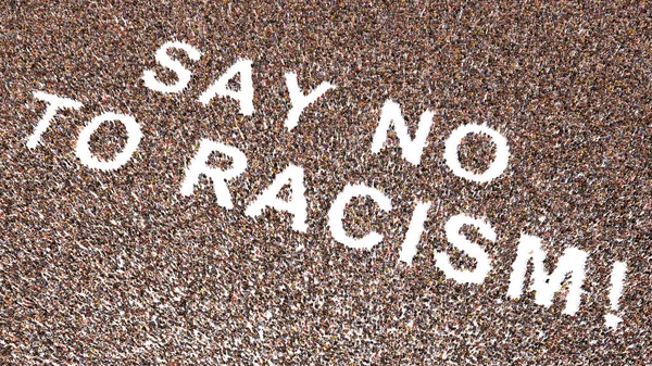 Conceito Conceitual Grande Comunidade Pessoas Formando Dizer Não Racismo Slogan — Fotografia de Stock
