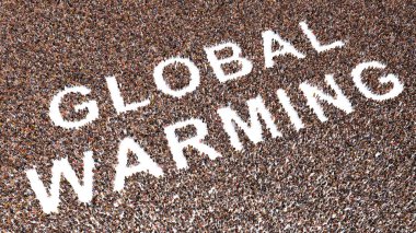 GLOBAL UYARI mesajını oluşturan insanların kavramsal ya da kavramsal büyük topluluğu. İklim değişikliği, zehirli emisyon, sis, kirlilik, kuraklık, ekoloji ve korunma için 3d illüstrasyon metaforu