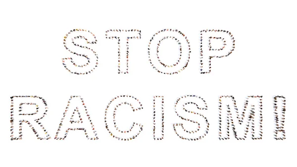 Concepto Conceptual Gran Comunidad Personas Que Forman Parar Racismo Lema — Foto de Stock