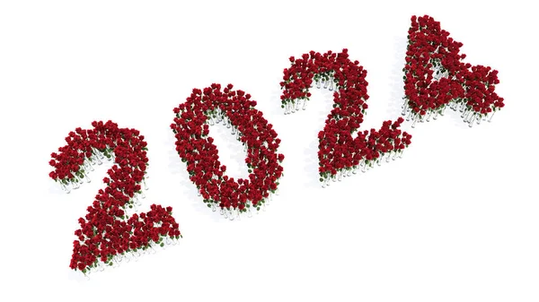 Концепция Концептуальный Набор Красивых Цветущих Букетов Красных Роз Формирующих 2024 — стоковое фото