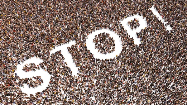 Begreppet Eller Begreppsmässig Stor Gemenskap Människor Som Bildar Ordet Stop — Stockfoto