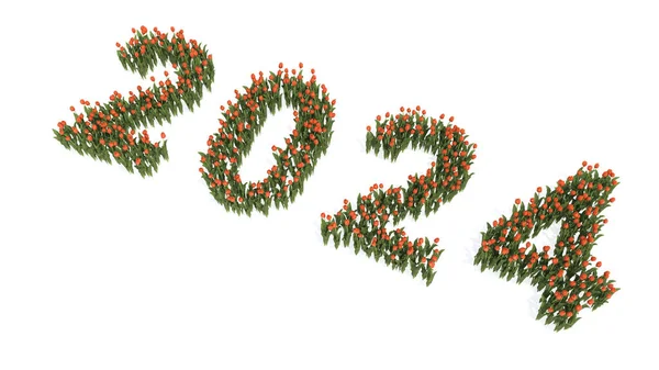 Концепция Концептуальный Набор Красивых Цветущих Букетов Тюльпанов Формирующих 2024 Год — стоковое фото