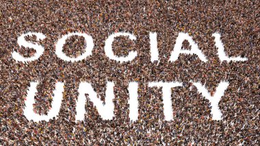 SOCIAL ÜNİTESİ oluşturan kavramsal geniş topluluk sloganı: Dayanışma ve aktivizm, eşitlik, insan hakları, takım çalışması, işbirliği, yardım, bakım ve destek metaforu