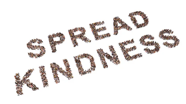 Концепция Концептуальное Большое Сообщество Людей Формирующих Лозунг Spread Kindness Метафора — стоковое фото