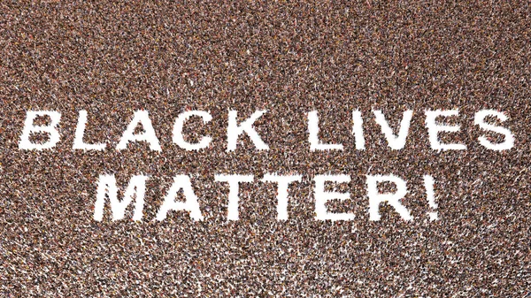 コンセプトBlack Live Matterメッセージを形成する人々の概念大規模なコミュニティ 差別を停止し 黒人に平等な権利を与える反人種差別運動のための3Dイラスト比喩 — ストック写真