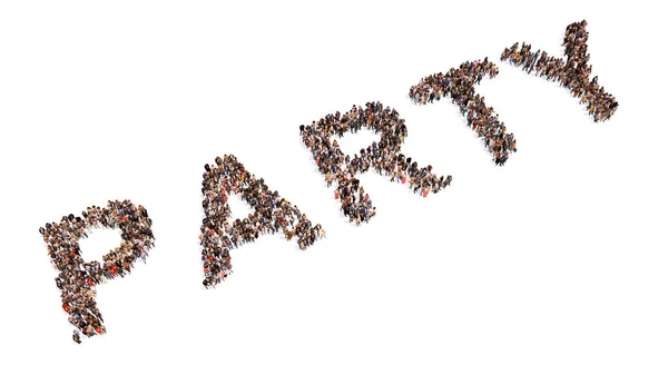 Concept Conceptual Large Community People Forming Word Party Illustration Metaphor — Stock Photo, Image