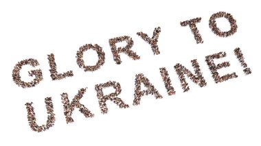 UKRAINE 'a GLORY oluşturan insanların kavramsal ya da kavramsal topluluğu! Mesaj var. Vatanseverlik, kararlılık, motivasyon, cesaret, mücadele, ruh, dayanıklılık ve güç için üç boyutlu metafor