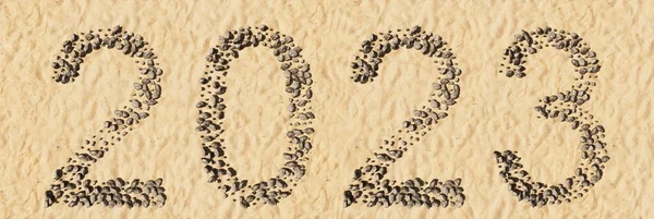 Konsept Eller Konseptuelt 2023 Laget Steiner Strand Sand Håndlaget Symbol – stockfoto