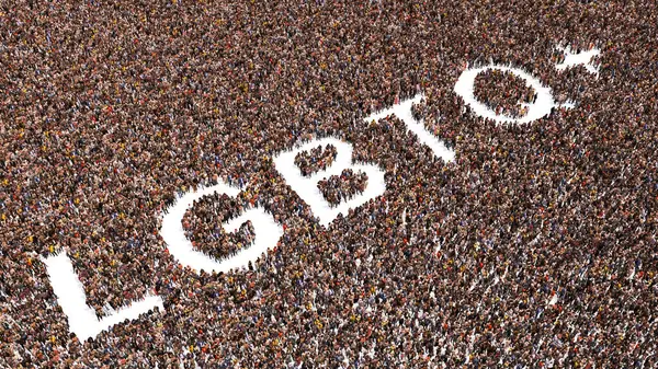 Concept  or conceptual large community of people forming LGBTQ message. 3d illustration metaphor for lgbtq community,   activism, diversity, gender, equality, tolerance, support and solidarity
