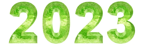 概念或概念2023年绿色水字体隔离在白色背景 作为未来 生态和气候隐喻的一个抽象的3D图解 — 图库照片