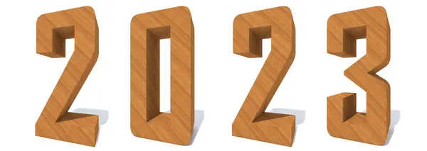 概念或概念2023年由木制或木制褐色字体制成 独立于白色背景 作为未来 房地产 繁荣或商业增长的隐喻的一个抽象的3D说明 — 图库照片