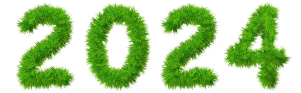 白い背景に隔離された緑の夏の芝生のシンボルから成っている概念2024年 有機成長 エコロジー 保全のメタファーとしての3Dイラスト — ストック写真
