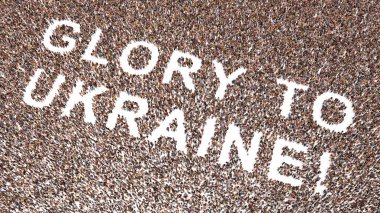 UKRAINE 'a GLORY oluşturan insanların kavramsal ya da kavramsal topluluğu! Mesaj var. Vatanseverlik, kararlılık, motivasyon, cesaret, mücadele, ruh, dayanıklılık ve güç için üç boyutlu metafor