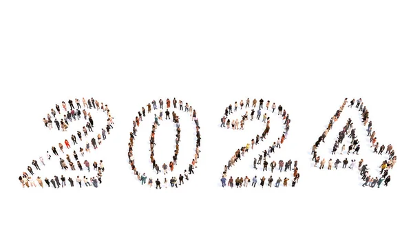 Concept Conceptual Large Community People Forming 2024 Year Illustration Metaphor — Stock Photo, Image