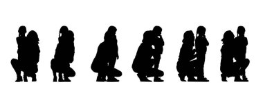 Kızıyla beyaza izole edilmiş farklı perspektiflerden oynayan bir annenin vektör kavramsal siyah silueti. Ebeveynlik, annelik, çocukluk, aile ve aşk metaforu