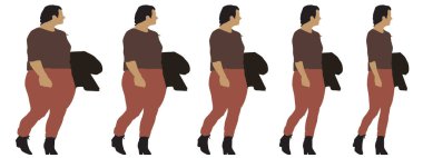 Kavramsal şişman şişman şişman kadın zayıf kadına karşı kilo verdikten sonra sağlıklı vücuda uyuyor ya da beyaz arka planda diyet yapıyor. Bir fitness, beslenme veya obezite, sağlık şekli çizim vektörü siluet olarak