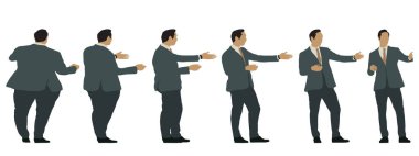 Kavramsal şişman obez adama karşı zayıf kilo verdikten sonra sağlıklı vücut, diyet, beyaz arka plan pankartı. Bir sağlık, beslenme ya da obezite, sağlık hizmeti şekil çizim vektörü siluet olarak