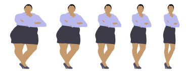 Kavramsal şişman şişman şişman kadın zayıf kadına karşı kilo verdikten sonra sağlıklı vücuda uyuyor ya da beyaz arka planda diyet yapıyor. Bir fitness, beslenme veya obezite, sağlık şekli çizim vektörü siluet olarak