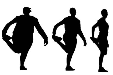 Kavramsal şişman şişman şişman kadın zayıf kadına karşı kilo verdikten sonra sağlıklı vücuda uyuyor ya da beyaz arka planda diyet yapıyor. Bir fitness, beslenme veya obezite, sağlık şekli çizim vektörü siluet olarak