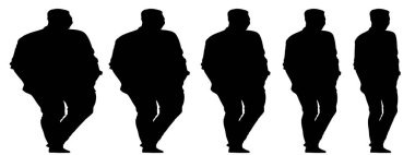 Kavramsal şişman obez adama karşı zayıf kilo verdikten sonra sağlıklı vücut, diyet, beyaz arka plan pankartı. Bir sağlık, beslenme ya da obezite, sağlık hizmeti şekil çizim vektörü siluet olarak