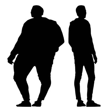 Kavramsal şişman obez adama karşı zayıf kilo verdikten sonra sağlıklı vücut, beyaz arka plan. Bir sağlık, beslenme ya da obezite, sağlık hizmeti şekil çizim vektörü siluet olarak