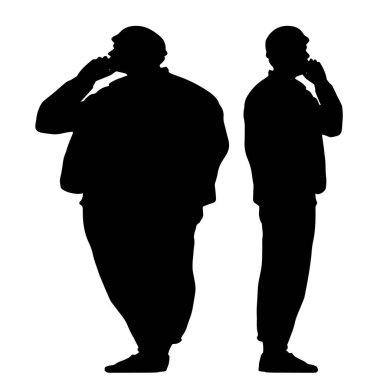 Kavramsal şişman obez adama karşı zayıf kilo verdikten sonra sağlıklı vücut, beyaz arka plan. Bir sağlık, beslenme ya da obezite, sağlık hizmeti şekil çizim vektörü siluet olarak