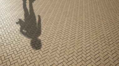 Görüntü olarak insan gölgesi olan zemin dokusu yüzeyinin kavramsal veya kavramsal arkaplanı. 3 boyutlu resimleme metaforu, şirin küçük mutlu çocuk aktiviteleri, aktif eğlenceli çocukluk tasarımı.