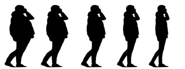 Kavramsal şişman şişman şişman kadın zayıf kadına karşı kilo verdikten sonra sağlıklı vücuda uyuyor ya da beyaz arka planda diyet yapıyor. Bir fitness, beslenme veya obezite, sağlık şekli çizim vektörü siluet olarak