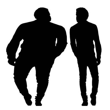 Kavramsal şişman obez adama karşı zayıf kilo verdikten sonra sağlıklı vücut, beyaz arka plan. Bir sağlık, beslenme ya da obezite, sağlık hizmeti şekil çizim vektörü siluet olarak