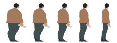 Kavramsal şişman obez adama karşı zayıf kilo verdikten sonra sağlıklı vücut, diyet, beyaz arka plan pankartı. Bir sağlık, beslenme ya da obezite, sağlık hizmeti şekil çizim vektörü siluet olarak