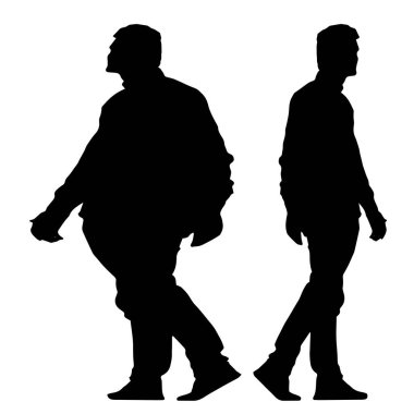 Kavramsal şişman obez adama karşı zayıf kilo verdikten sonra sağlıklı vücut, beyaz arka plan. Bir sağlık, beslenme ya da obezite, sağlık hizmeti şekil çizim vektörü siluet olarak